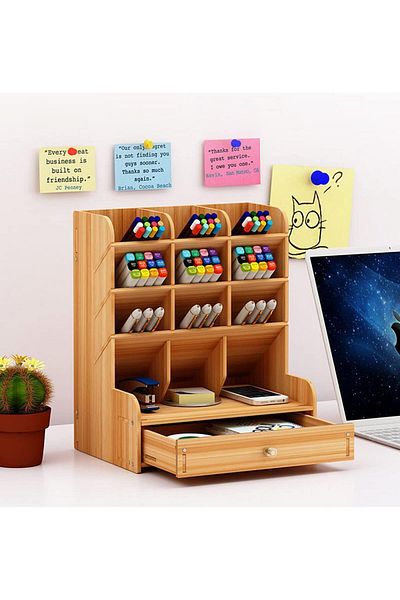 erorex Wooden Pen Organizer Desk Organizer Pencil Holder For Office Multi Functional Diy Pencil Organizer