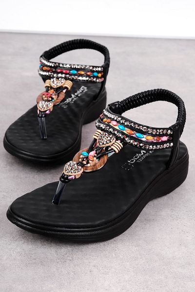 Lal Shoes & Bags Kerly Women's Colorful Bead Detailed Flip Flops Sandals-Black