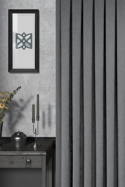 MARİTSA Cortina de fundal - Seria Velmatt Efect de catifea Pliuri îngusti gri de înaltă calitate (1x3) cu o singură aripă