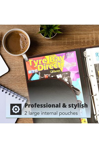 erorex A4 Portfolio Folder With Ring Binder Mechanism With 40 Plastic A4 Document Pockets Black Faux