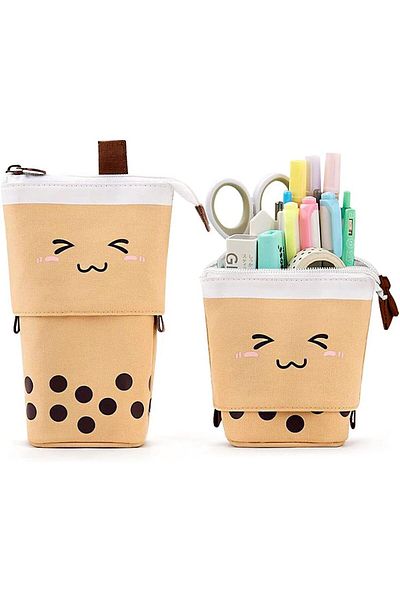 erorex Boba Standing Pencil Case For Kids Pop Up Pencil Box Makeup Pouch Stand Up Bubble Tea Pen Holder