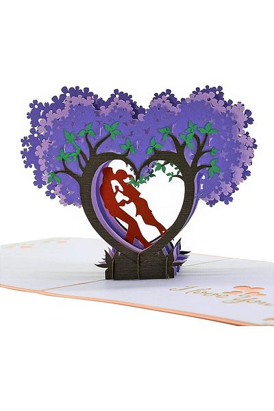 erorex Pop Up Card 3D Kissing Couple On Purple Heart Wisteria Card Romantic 1St Wedding Anniversary Pop Up