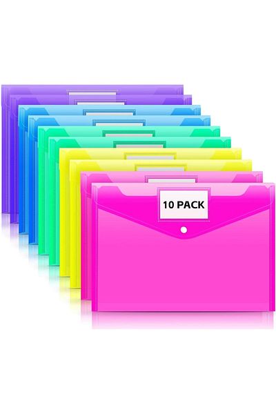 erorex 10 Pack Plastic Envelopes Poly Envelopes 5 Colors A4 Size Clear File Envelopes With Label Pocket