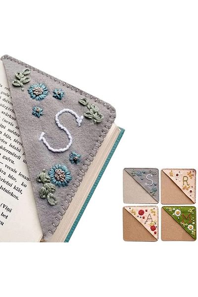 erorex Personalized Hand Embroidered Corner Bookmark Hand Stitched Felt Corner Letter Bookmark Felt