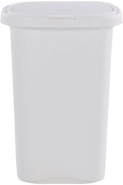 erorex سلة مهملات Fg233900Wht ذات غطاء علوي زنبركي، سعة 13 جالونًا، سلة مهملات بلاستيكية بيضاء للمنزل