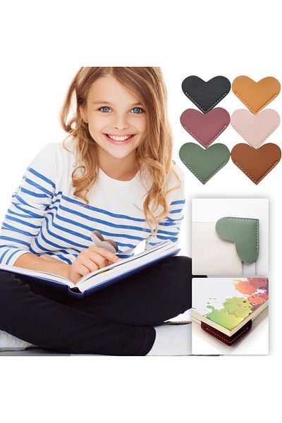 erorex Leather Heart Bookmarks Corner Page Book Accessories For Women Kids Handmade Reading Gifts