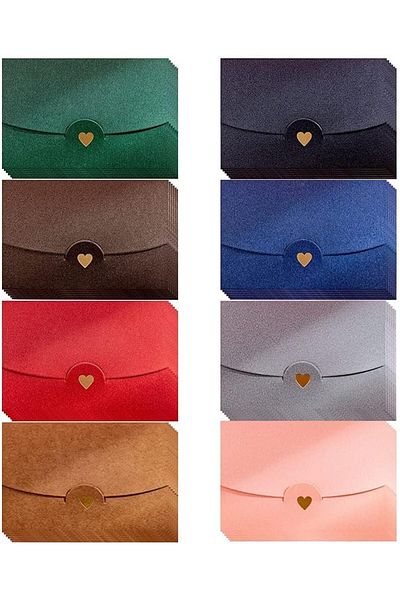 erorex Mini Envelopes 48 Pieces Mini Gift Card Envelopes Multi Color Mini Envelope With Heart Clasp For