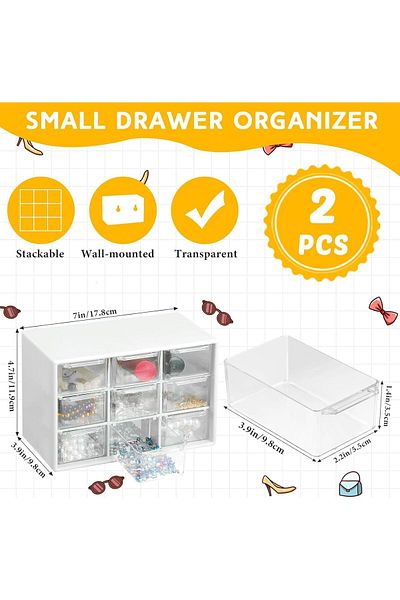 erorex Small Drawer Organizer 2 Pcs 9 Drawer Teacher Toolbox Mini Drawer Organizer With Clear Drawers