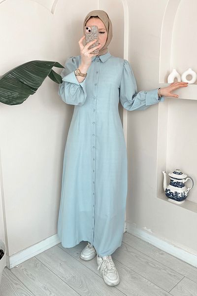 ModaAycan Buttoned Turquoise Dress Ma333