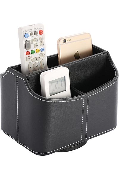 erorex Leather Remote Control Holder 360 Degree Spinning Desk Tv Remote Caddy Box Bedside Table Organizer