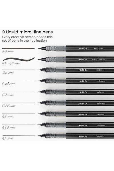 erorex Micro Line Ink Pens Set Of 9 Black Fineliners With Japanese Archival Ink Art Supplies For Comic