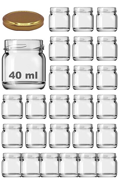 Afracam 40 ml Metal Gold Kapaklı 40 Cc Şeffaf Numune Cam Kavanoz Küçük 25 Adet