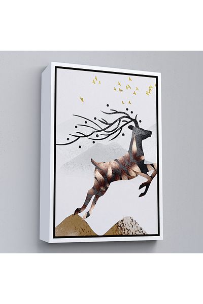 Harita Sepeti Modern Abstract Deer Painting with White Frame