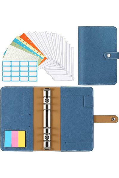 erorex A6 Budget Binder Pu Leather Cover With 12Pcs A6 Binder Pockets Loose Leaf Bags 6 Ring Binder Cash