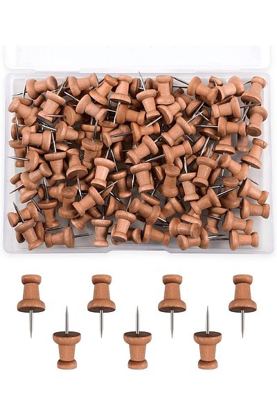 erorex 100Pcs Wood Push Pins Map Tacks Marking Pins Wooden Map Thumb Tacks With Steel Point For Cork