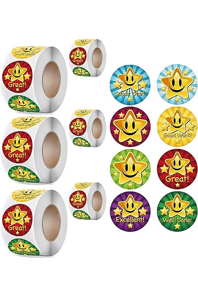 erorex Star Reward Stickers For Kids 6 Rolls 3000 Pcs Cartoon Star Stickers With Protective Layer