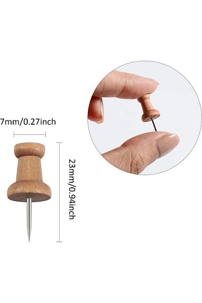 erorex 100Pcs Wood Push Pins Map Tacks Marking Pins Wooden Map Thumb Tacks With Steel Point For Cork