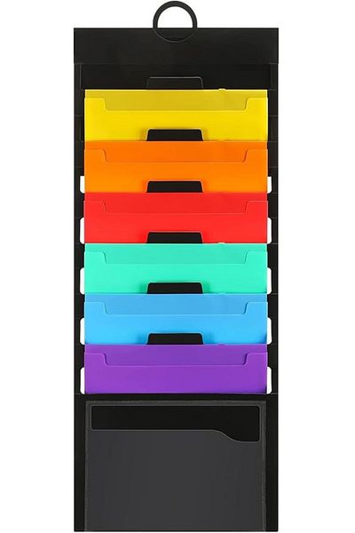 erorex Wall File Organizer Black Hanging File Folder Multi Layer Storage With 6 Pockets Wall Mount