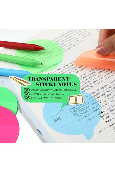 erorex 12 Pack Transparent Sticky Notes Round Book Markers Page Flags Stickers Clear Sticky Notes