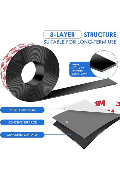 erorex 2Pcs Magnetic Tape 10M Magnetic Tape Roll Magnetic Strips Heavy Duty Perfect With 3M Strong