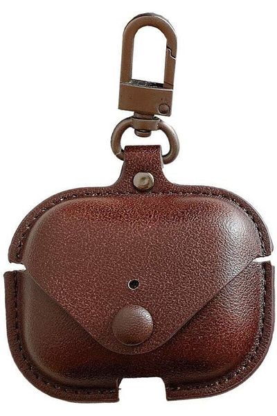 erorex Leather Case For Airpods Pro With Keychain Hook Up Shockproof Cover For Airpods 3 Brown