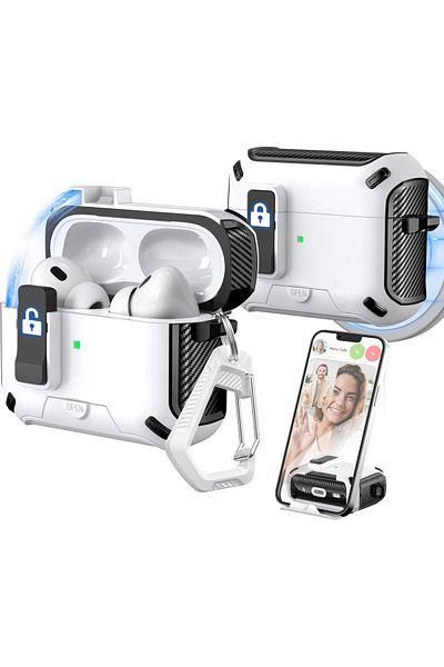 erorex حافظة لجهاز Airpods من الجيل الرابع مع قفل مغناطيسي تلقائي ومنفذ شحن مقاوم للغبار وتصميم حامل