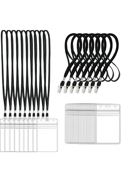 erorex 10 Pcs Clear Vertical Credential Id Badge Holders With Iron Clip Lanyards For Work Name Tag
