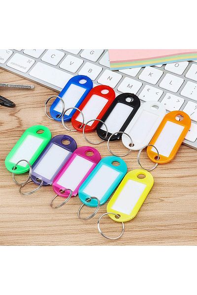 erorex 50Pcs Key Tags Plastic Key Labels 10 Colors Key Id Tags Id Label Tags With Split Ring Label Window