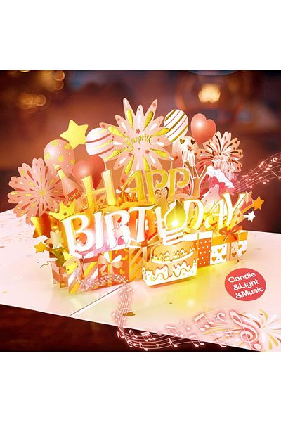 erorex 3D Popup Birthday Cards Musical Birthday Card Blowable Led Candle Light And Music Gifts For Women