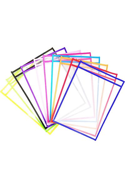 erorex Dry Erase Pockets Clear Reusable Plastic Sleeves Assorted Colors Special Design Waterproof Pocket