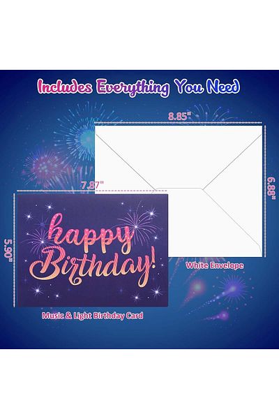 erorex 3D Pop Up Happy Birthday Card With Light And Sound Fireworks Light Show Premium Greeting Card With