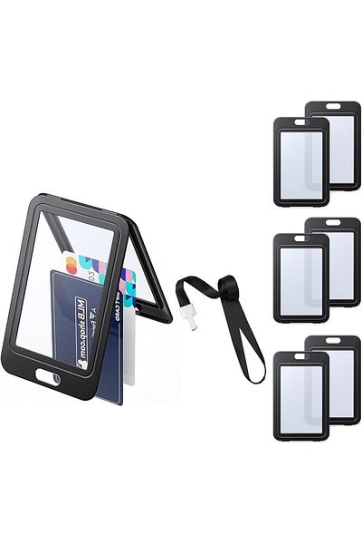 erorex 6 Pack Id Badge Holder With Double Sided Windows Vertical Hard Plastic Case Black Card Protector