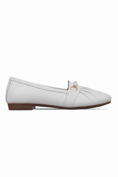 Lal Shoes & Bags Balerina Derrla din piele naturală pentru femei, cu cataramă aurie, albă