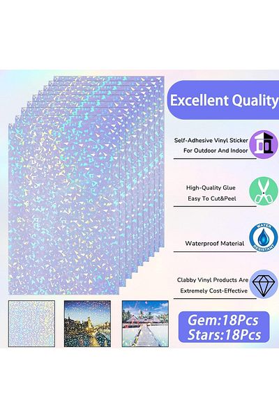 erorex Holographic Self Adhesive Film 36 Sheets Holographic Sticker Paper Clear A4 Vinyl Sticker Paper