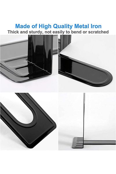 erorex Book Ends 4 Pairs Heavy Duty Bookends Metal Black Book Ends Non Skid Book End Home Decorative