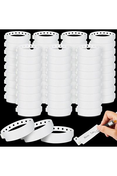 erorex White Wristbands Plastic Wristbands 100Pcs Vinyl Paper Wristbands Waterproof Id Wristbands For