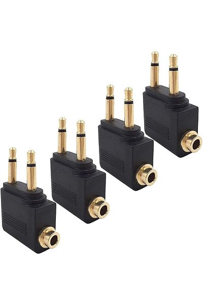erorex Airplane Headphone Adapter 2 Pcs Airline Flight Headphone Converter Sliver Plated 3.5Mm Male To