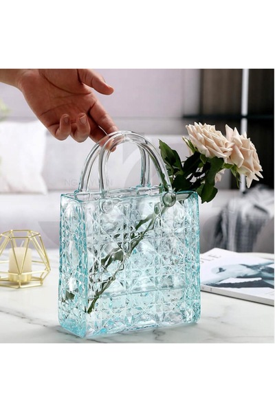 EvLight Cam Dekoratif Çanta Vazo Mavi
