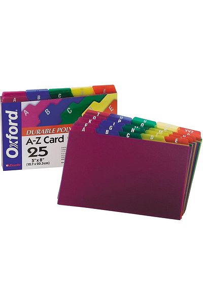 erorex Poly Index Card Guides Alphabetical Az Assorted Colors 5 Inch X 8 Inch Size 25 Guides Per Set 73155