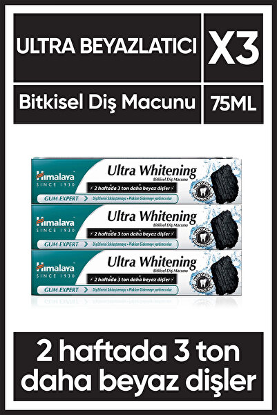 Himalaya Since 1930 Ultra Whitening Bitkisel Beyazlatıcı Diş Macunu 75 ml 3 Adet, Kimyasal Beyazlatıcı İçermez