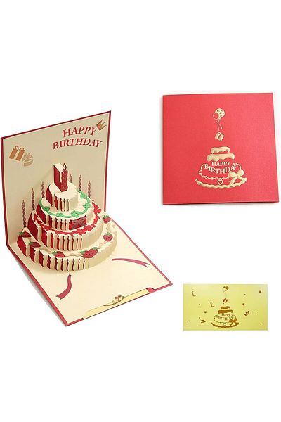 erorex 3D Pop Up Birthday Gift Cards Red Birthday Cake Happy Birthday Card Greeting Cards With Note Card