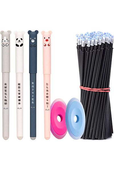 erorex Erasable Gel Pens 4Pcs Cartoon Animal Rollerball Gel Ink Pens With 20 Pieces Refills And 2 Erasers