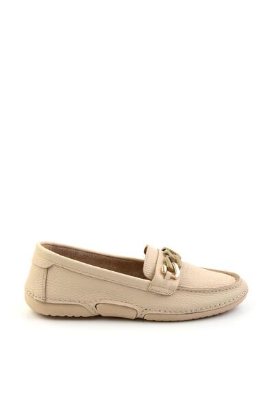 Bambi Bej Leather Kadın Loafer Ayakkabı K01028130303