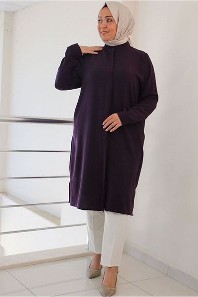 Moda Rosa 24Y48046 DAMSON - Large Size Miracle Shirt with Hidden Placket