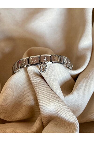 bijoux uniques حرف G مع سوار سحر إيطالي من الفولاذ على شكل قلب