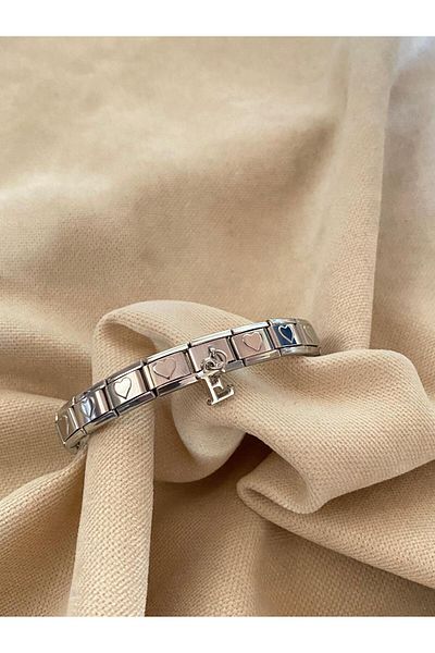 bijoux uniques Letter E with Heart Steel Italian Charm Bracelet
