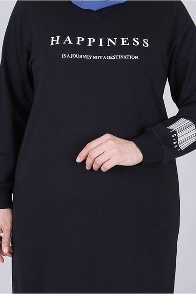 Moda Rosa 25K2046 - Black Large Size Hijab Two Thread Tunic