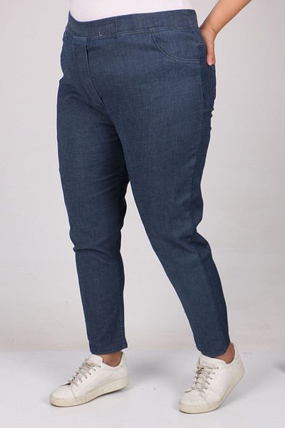 Moda Rosa 23y9109-16 - Light Navy Blue - Large Size Elastic Waisted Narrow Leg Jeans