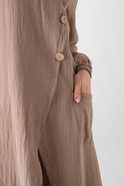 Fashion Showcase Τούνικ με κουμπιά από ύφασμα μουσελίνας 100% βαμβακερό βιζόν με σχισμή μπροστά