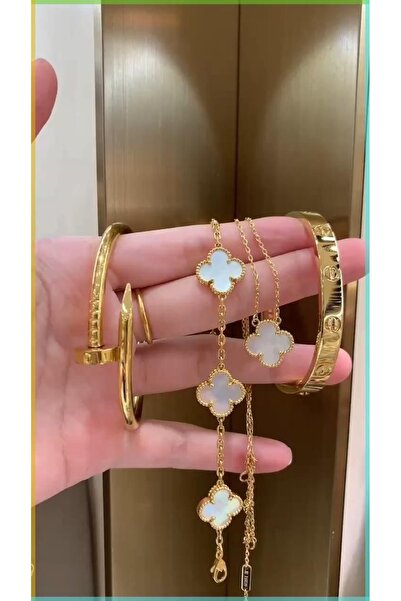 bellss accessory Gold Çelik Dörtlü Takım Kolye Bileklik Set